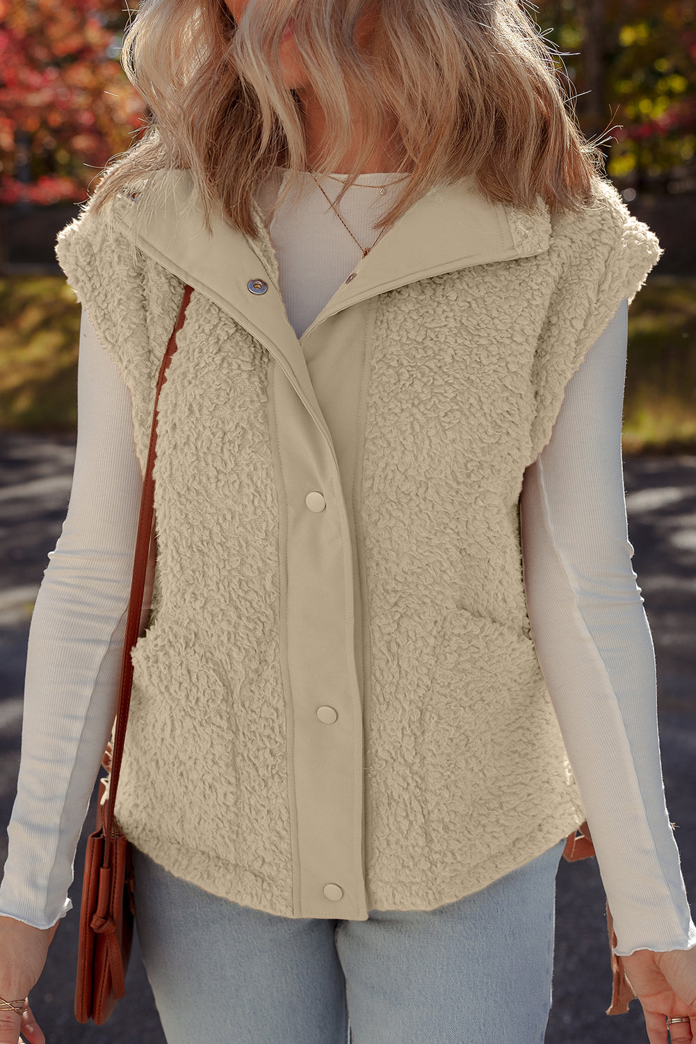 Solid Fleece Snap Button Side Tie Vest