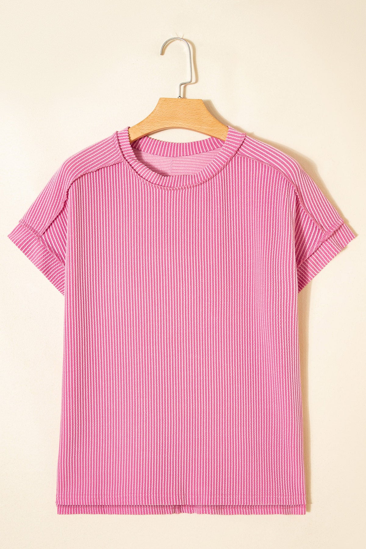 Exposed Stitching Textured Knit T-shirt