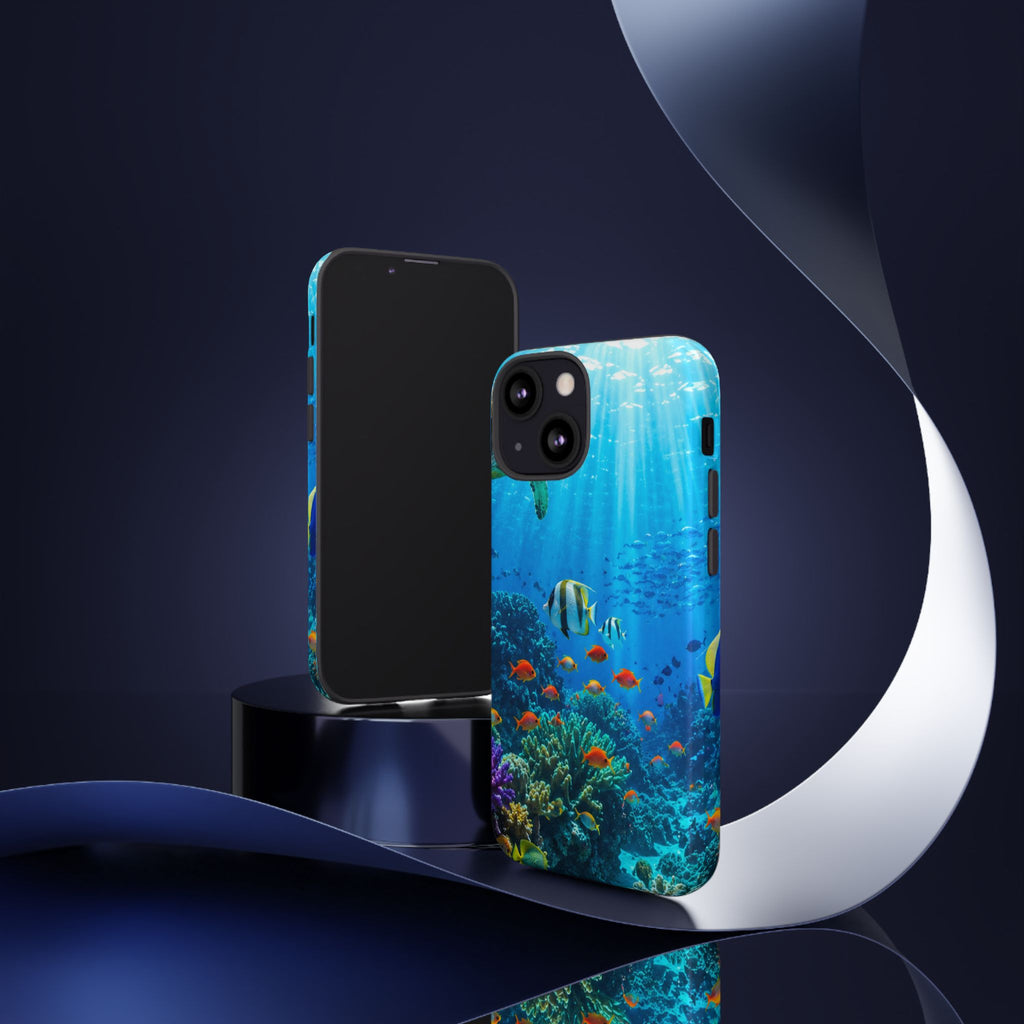 Underwater Ocean Life Tough Phone Case — Coral Reef & Sea Turtle Protective Cover