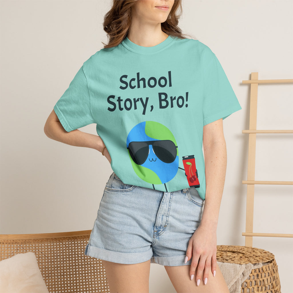School Story, Bro! T-Shirt — Funny Earth Cartoon Tee for Students & Teachers