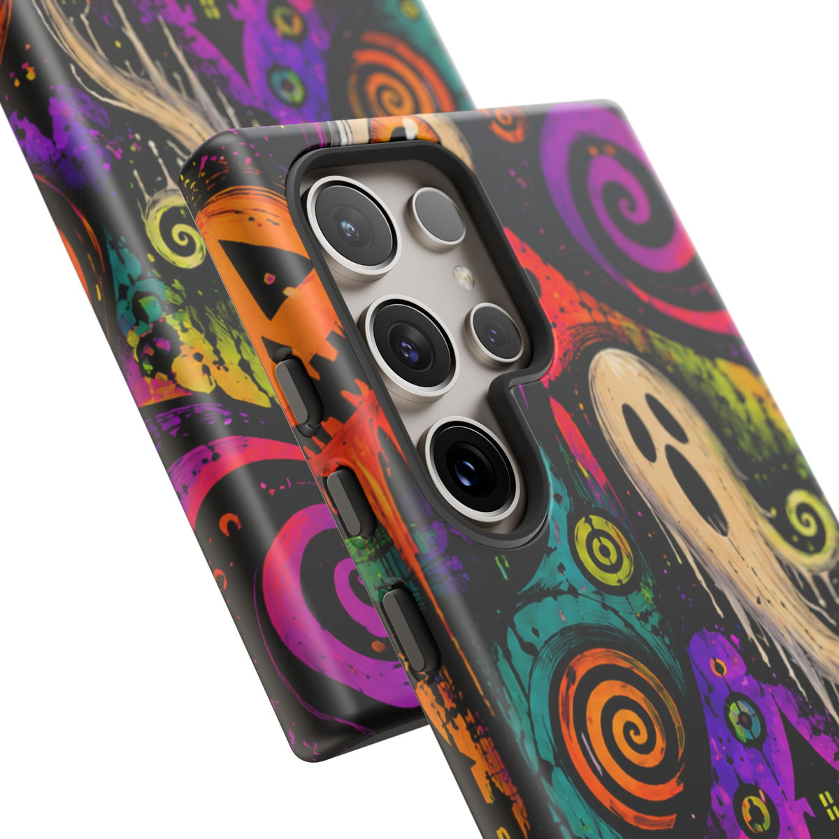 Halloween Ghost Phone Case — Colorful Spooky Skull & Haunted House Tough Case
