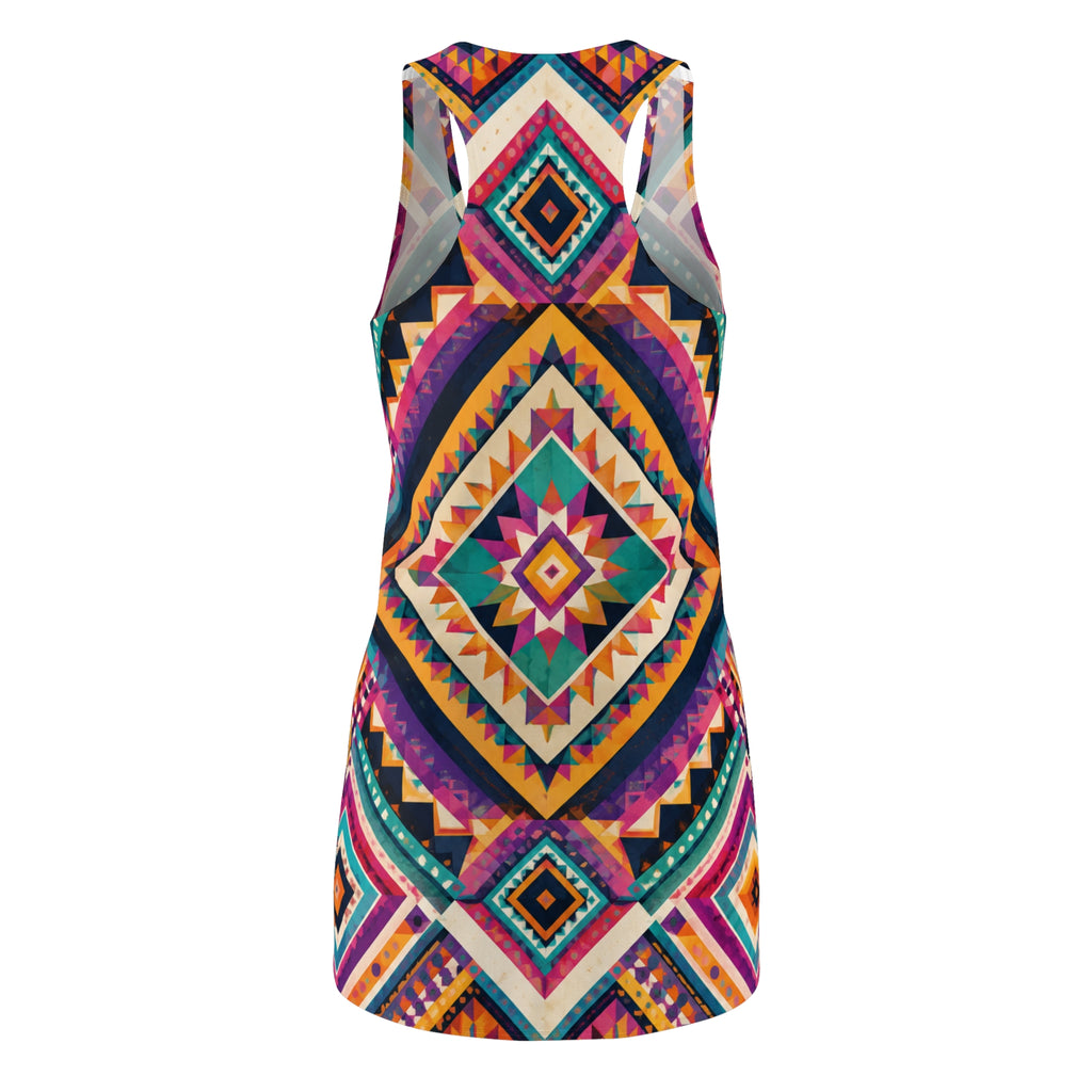 Aztec Diamond Racerback Dress — Vibrant Tribal Print Sundress
