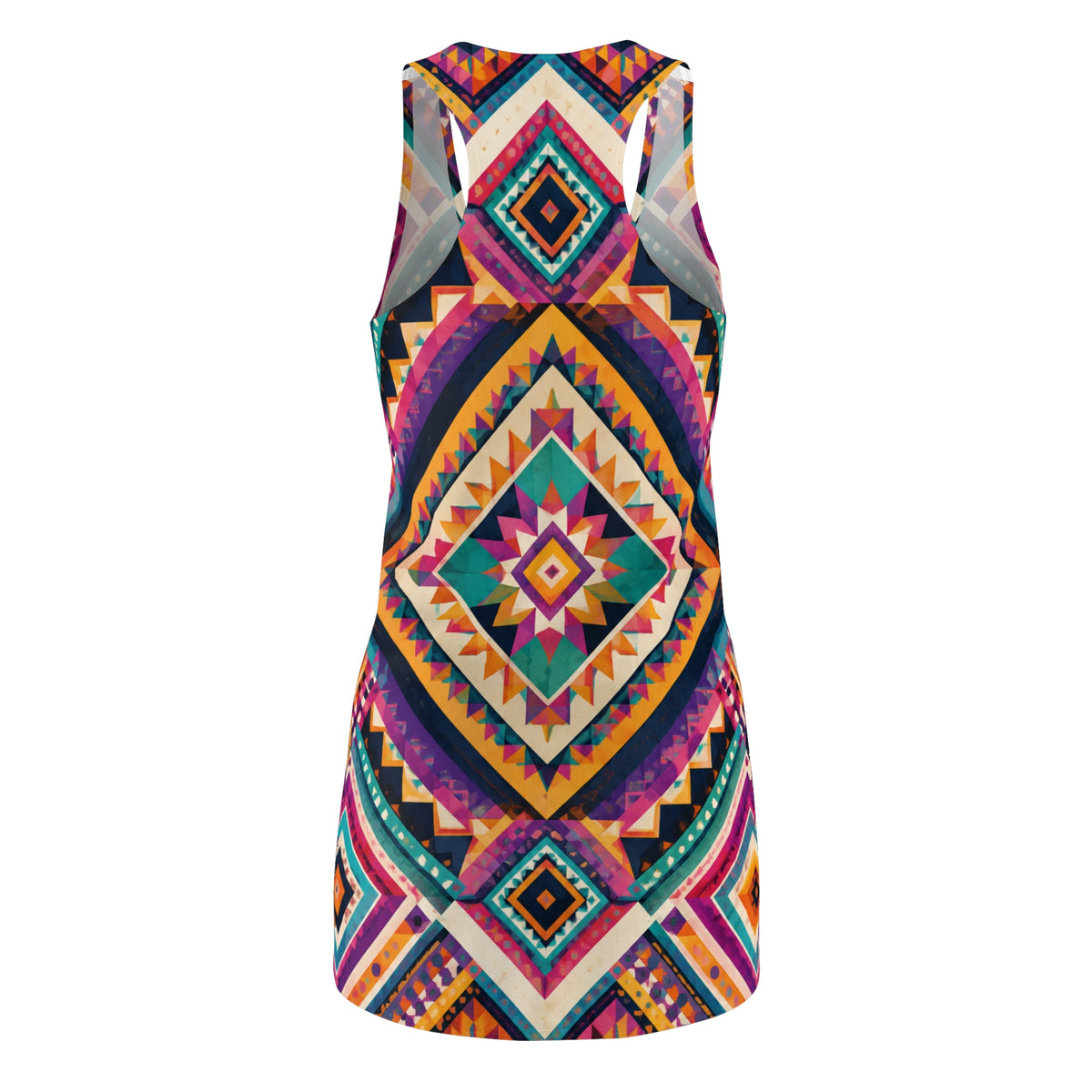 Aztec Diamond Racerback Dress — Vibrant Tribal Print Sundress