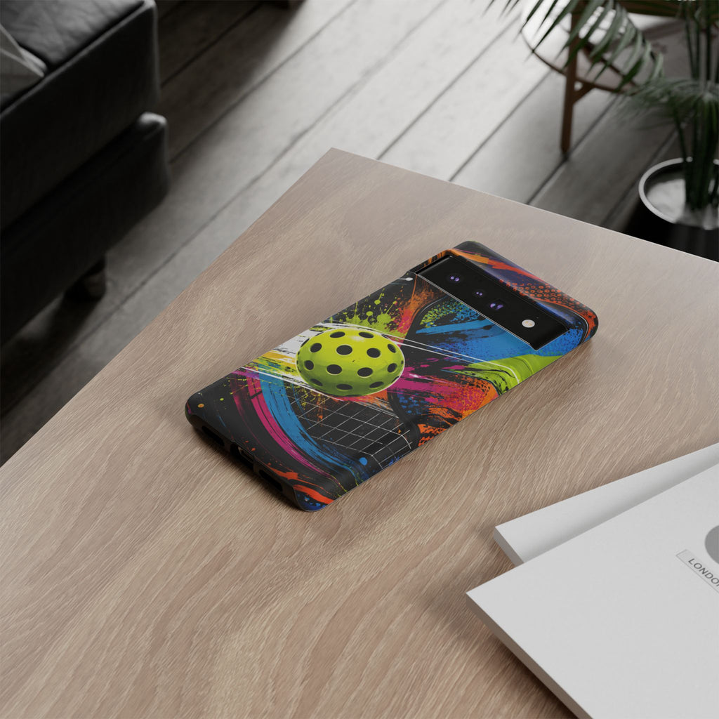 Pickleball Phone Case – Neon Paddle & Ball Splash Tough Case