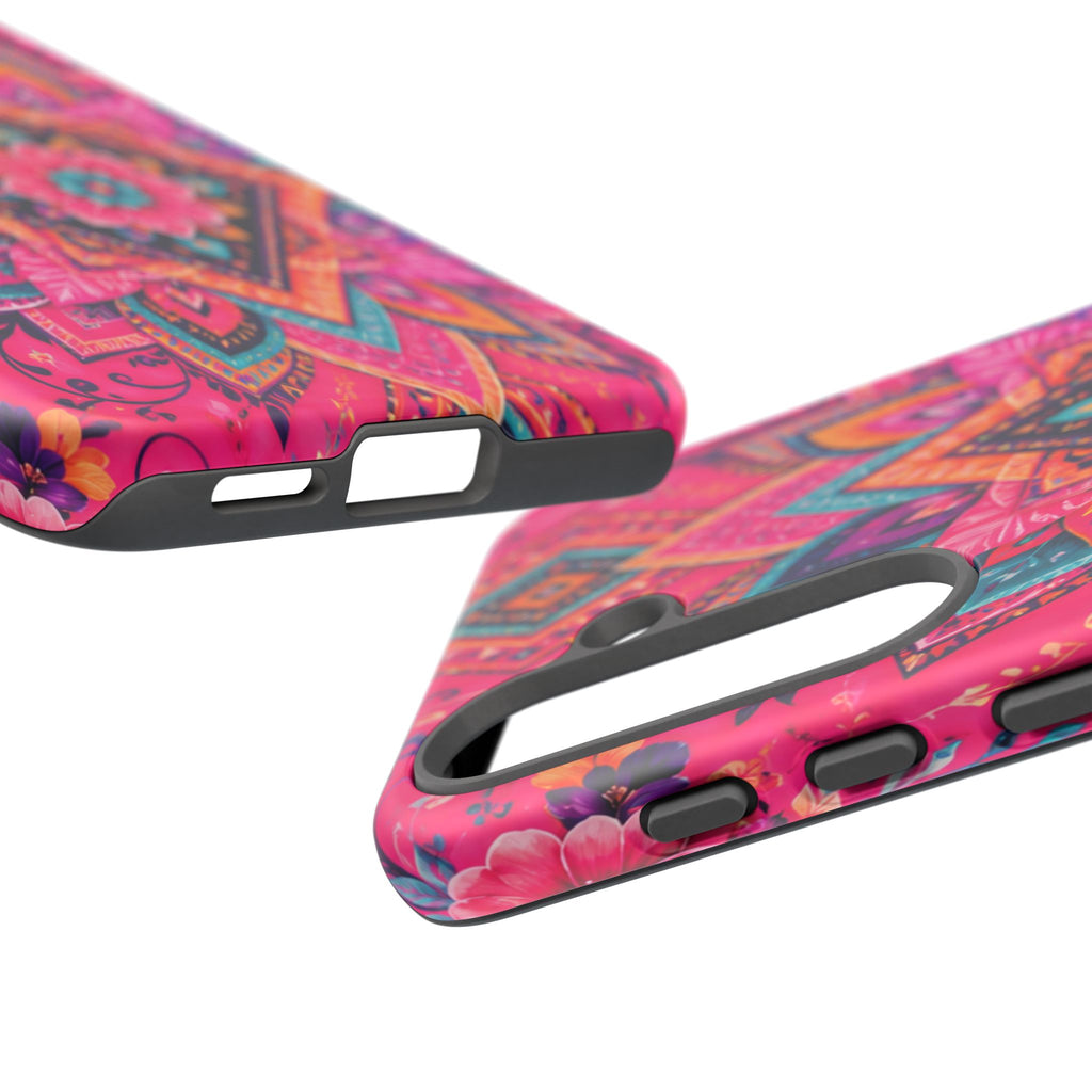 Floral Mandala Tough Phone Case — Pink Boho Protective Cover