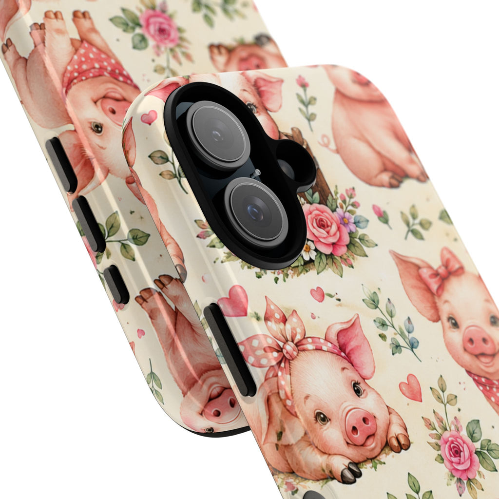 Cute Pink Piglet Phone Case — Vintage Floral Farm Animal iPhone Cover