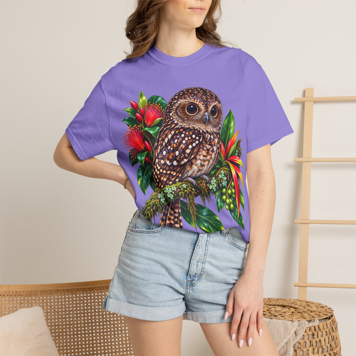Owl & Hibiscus Shirt — Tropical Owl Graphic T-Shirt