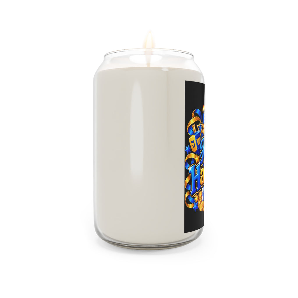 Hanukkah Soy Candle 13.75oz — "Happy Hanukkah" Menorah Gift Candle