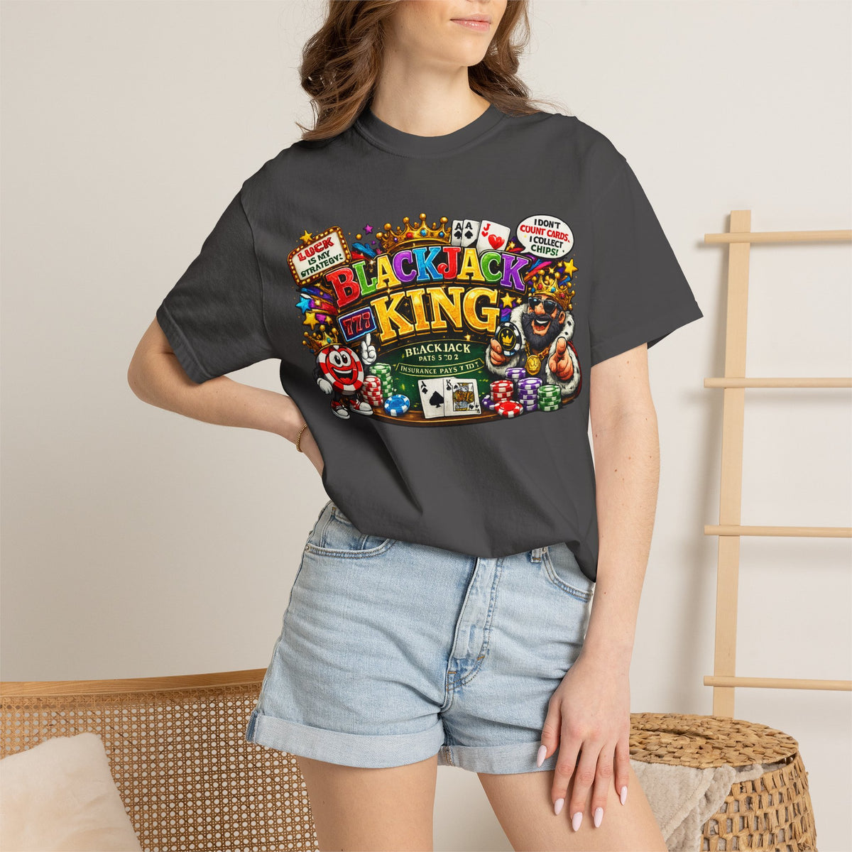 Blackjack King graphic T-shirt | Casino Playing Cards, Chips Design