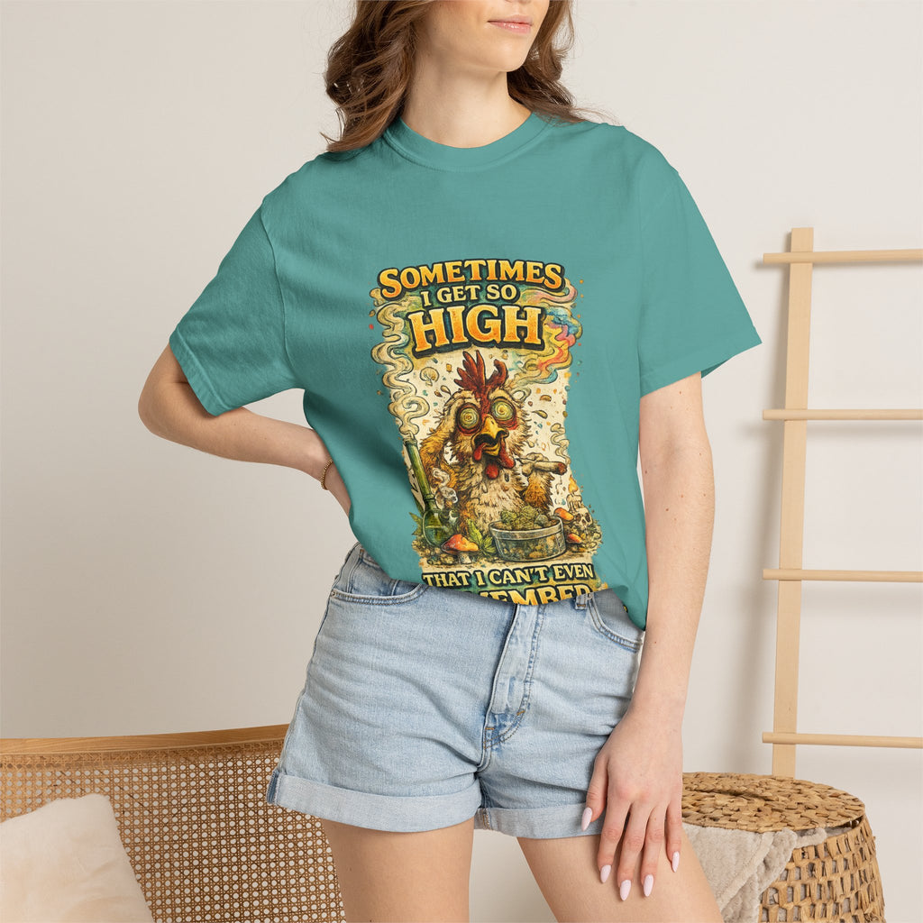 Sometimes I Get So High chicken illustration T-shirt | psychedelic farm design