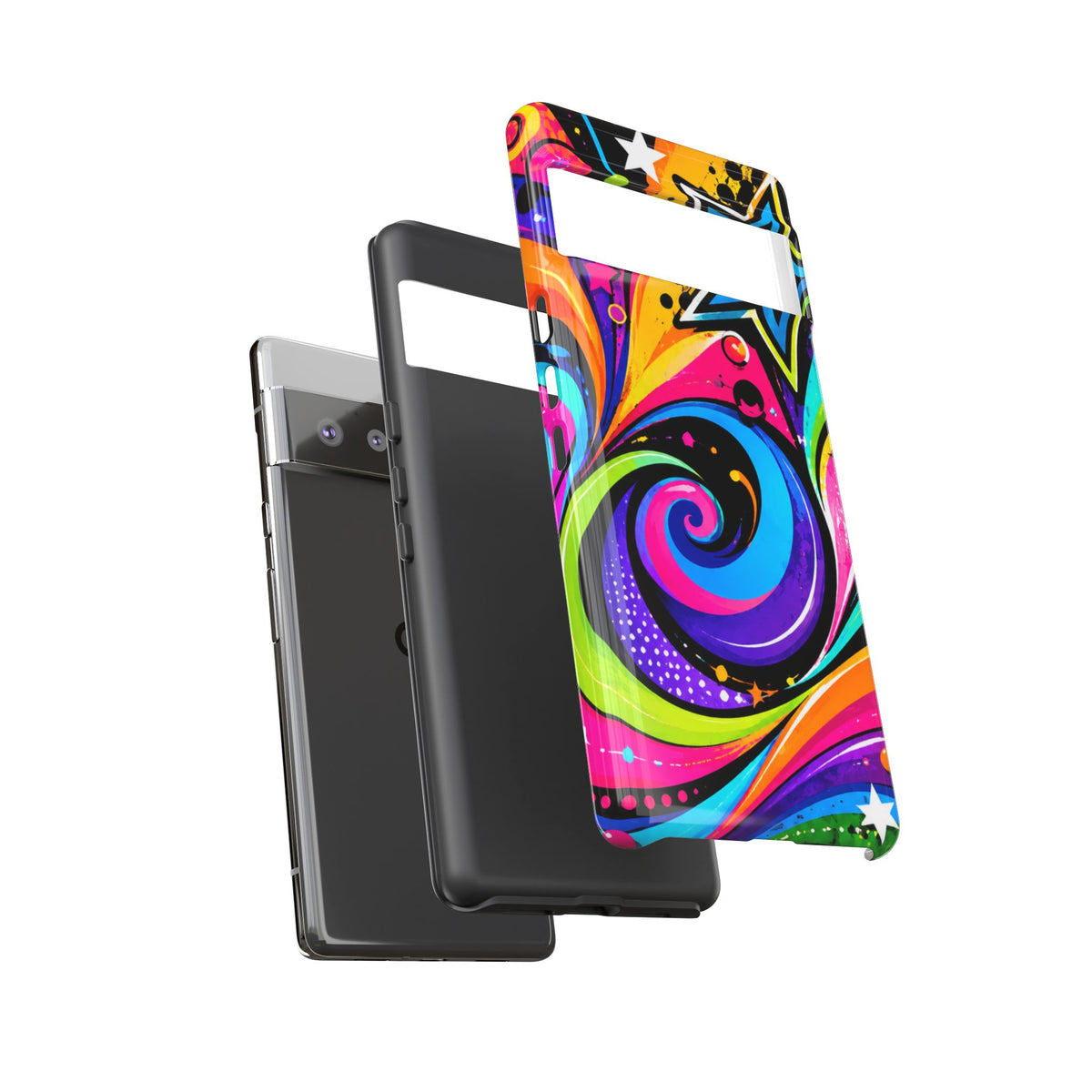 Psychedelic Swirl Phone Case — Bold Retro Stars & Neon Pop Art Tough Case