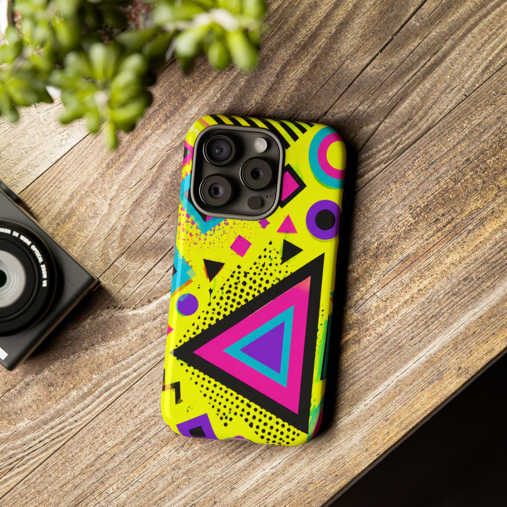 Retro 80s Geometric Phone Case — Neon Memphis Triangle Design