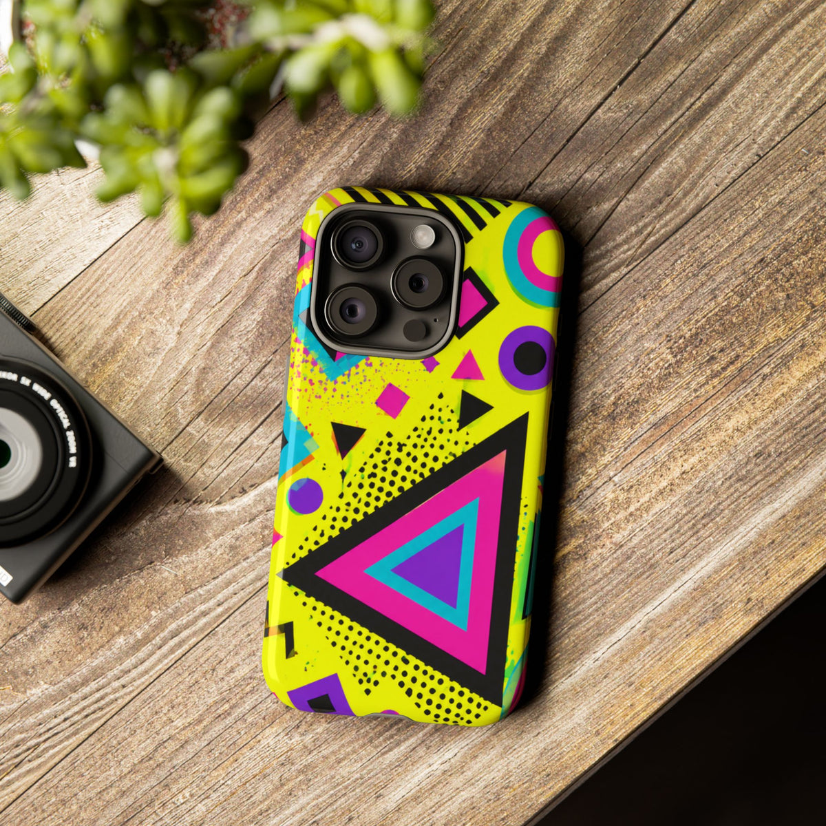 Retro 80s Geometric Phone Case — Neon Memphis Triangle Design