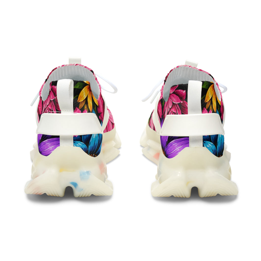 Floral Mesh Sneakers — Pink & Blue Daisy Athletic Shoes for Women
