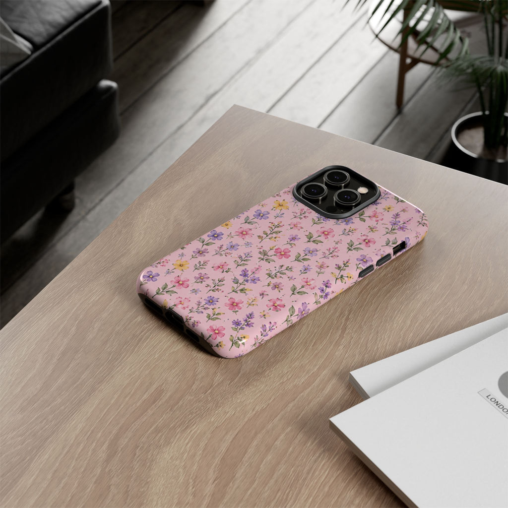 Floral Pink Tough Phone Case — Pastel Wildflower Protective Case
