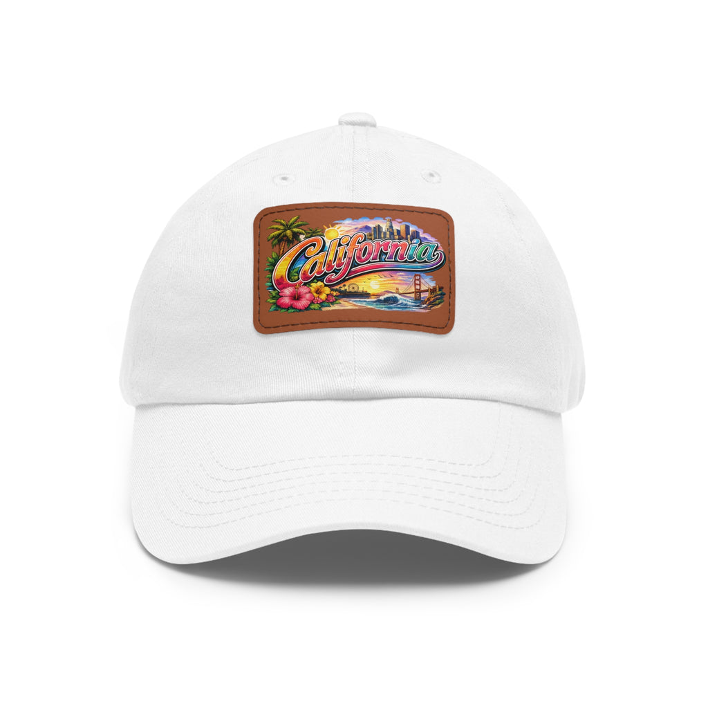California Beach Patch Dad Hat | Leather Rectangle Patch