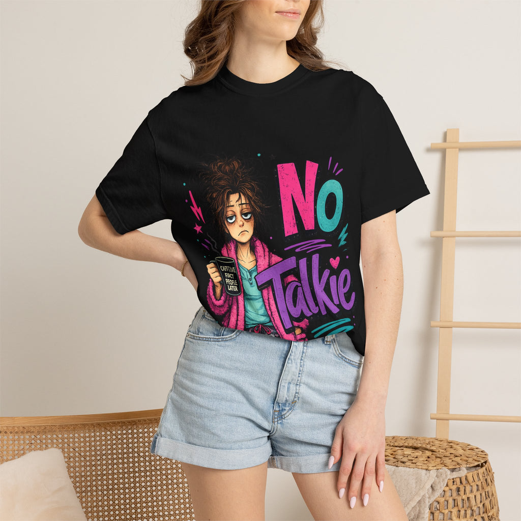 No Talkie Graphic T-Shirt | Grumpy Coffee Girl Illustration