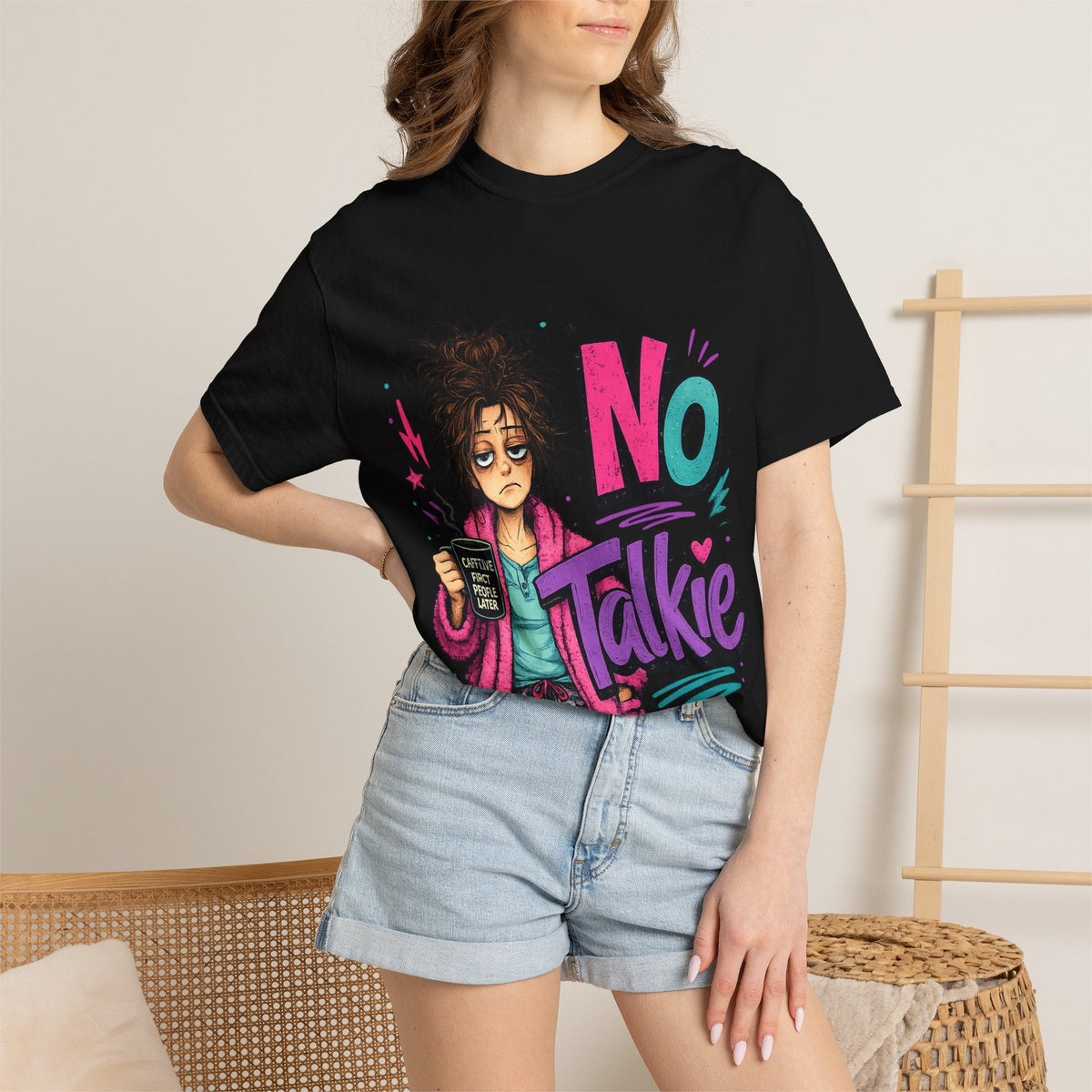 No Talkie Graphic T-Shirt | Grumpy Coffee Girl Illustration