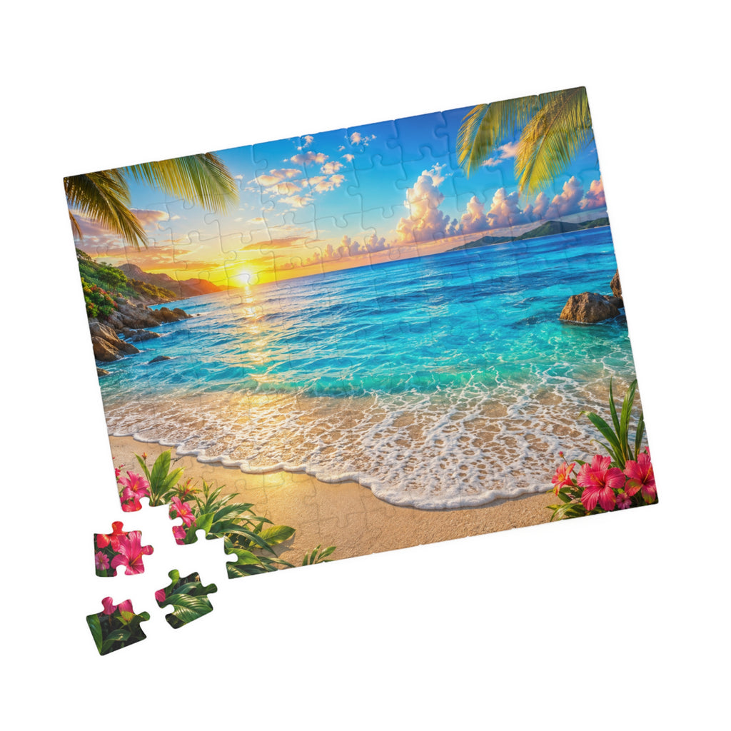 Tropical Beach Sunset Puzzle — Scenic Ocean Jigsaw (110/252/520/1014 pcs)
