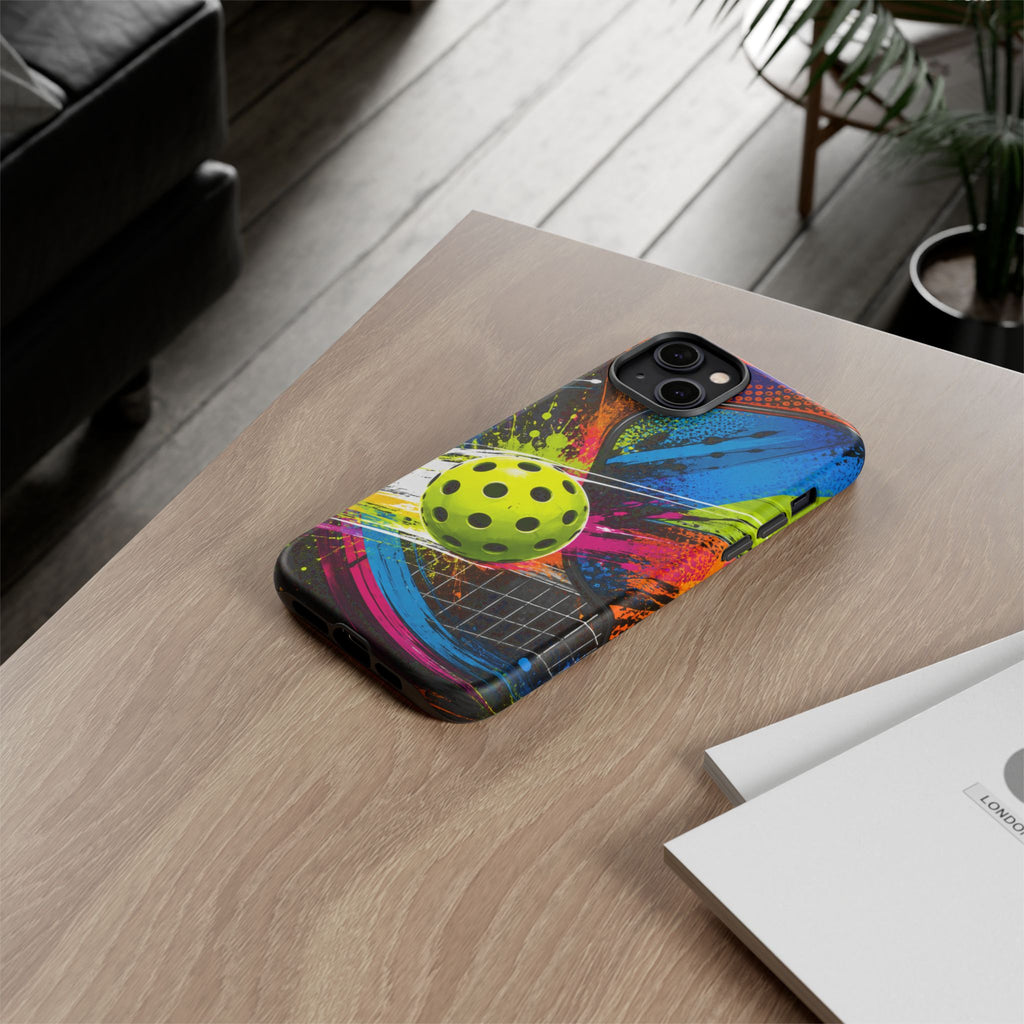Pickleball Phone Case – Neon Paddle & Ball Splash Tough Case
