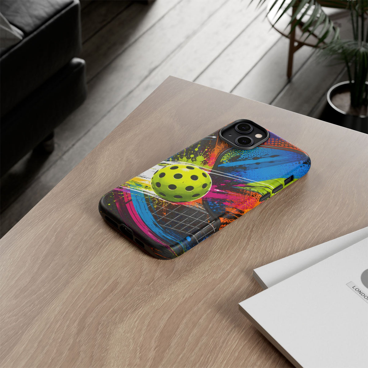 Pickleball Phone Case – Neon Paddle & Ball Splash Tough Case
