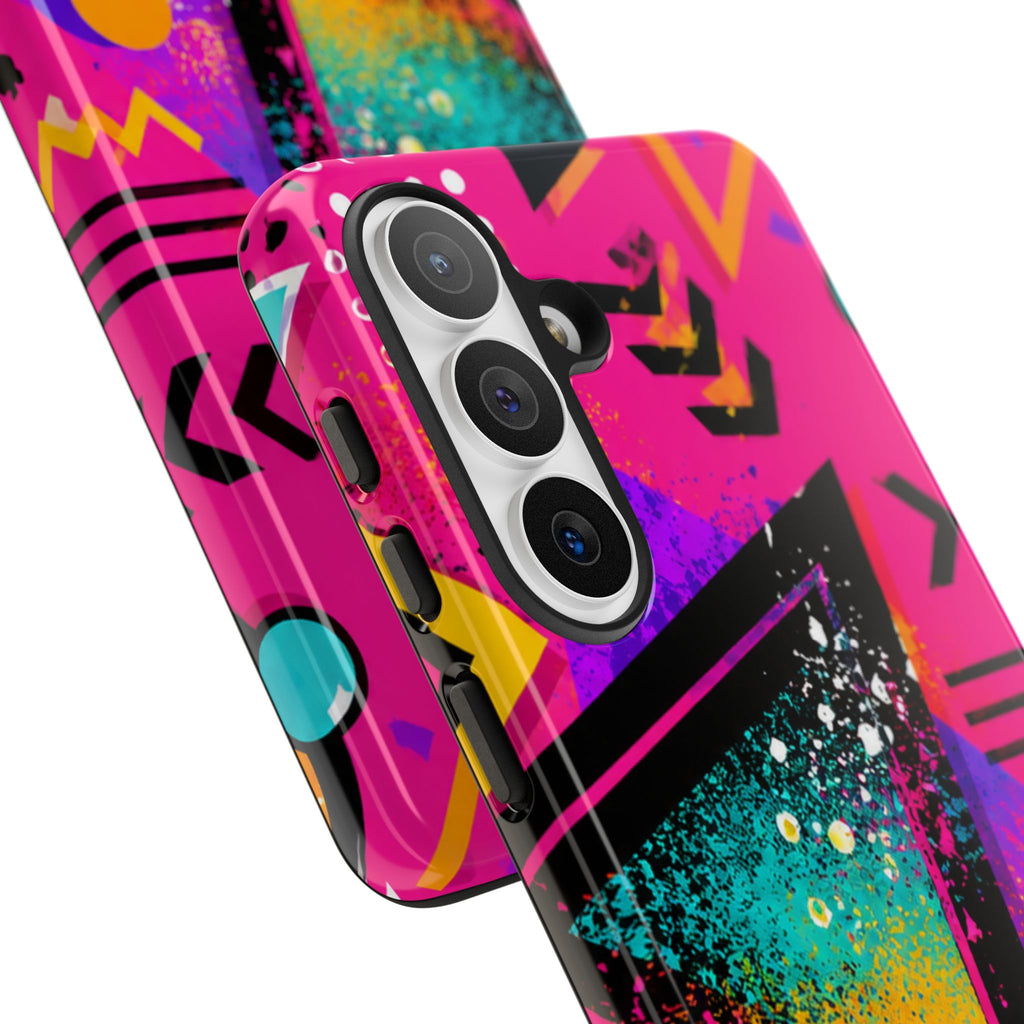 Retro 80s Geometric Phone Case — Neon Triangle Tough Case