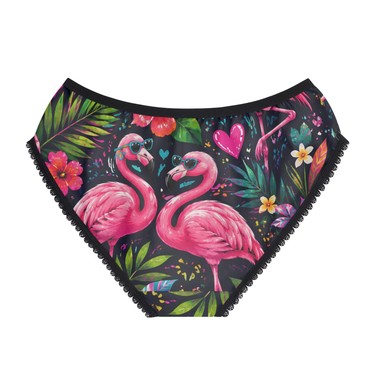 Flamingo Tropical Women's Briefs — Pink Flamingo Heart Print All-Over-Print Underwear