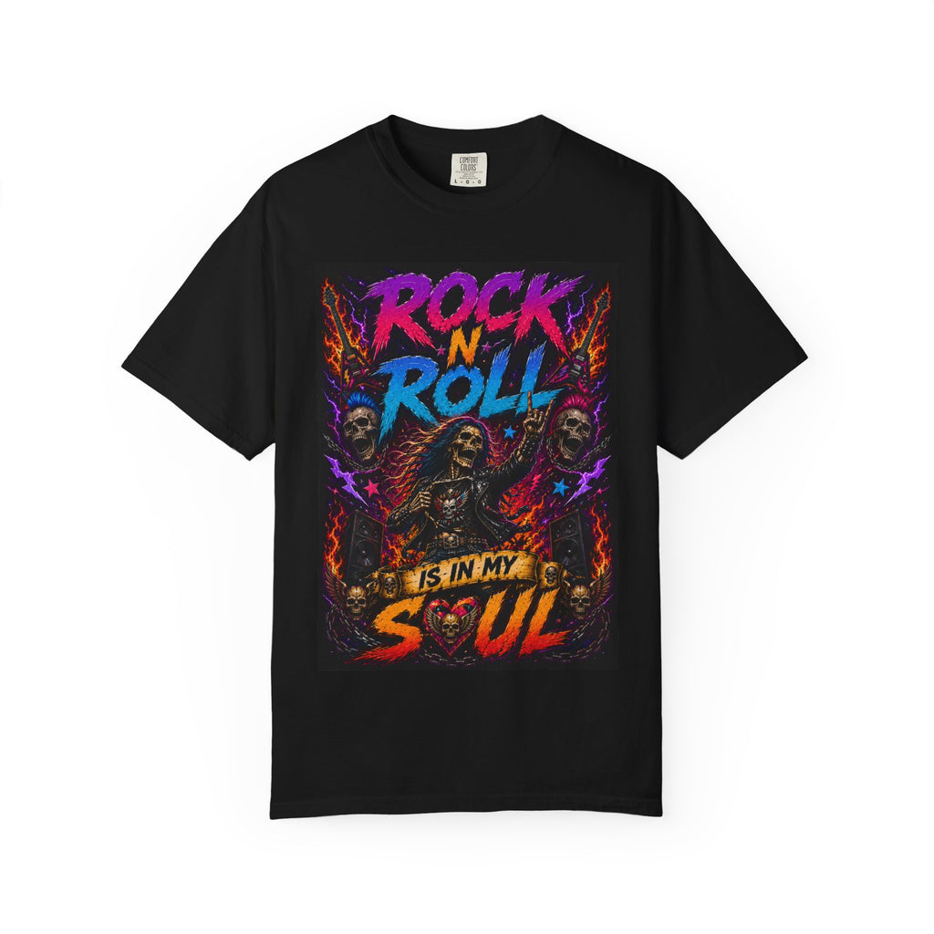Rock N Roll Is In My Soul T-Shirt | Retro Neon Guitar Skull Design