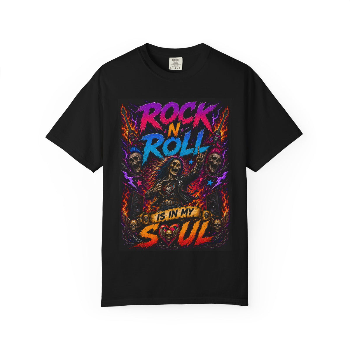 Rock N Roll Is In My Soul T-Shirt | Retro Neon Guitar Skull Design