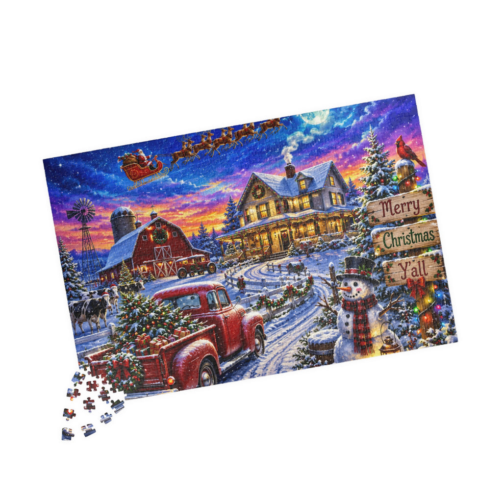 Christmas Country Scene Puzzle — 'Merry Christmas Y'all' Holiday Jigsaw (110–1014 pcs)