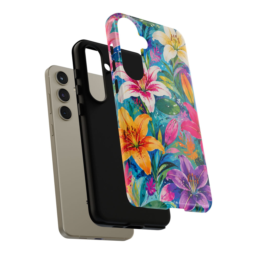 Floral Lily Tough Phone Case — Colorful Tropical Flower Protective Cover