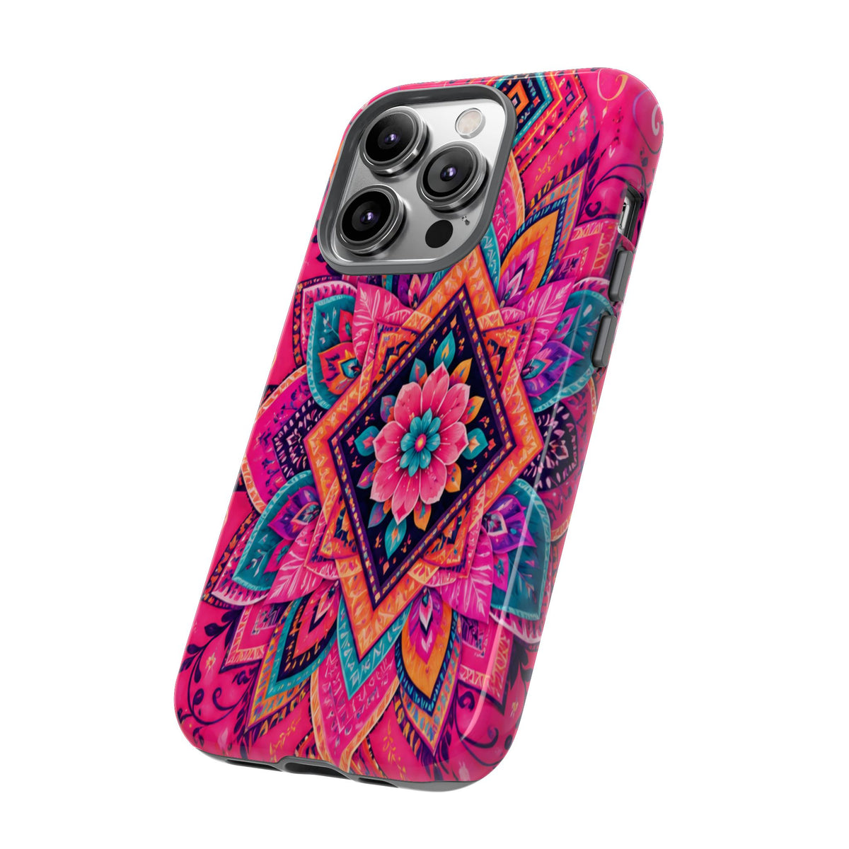 Floral Mandala Tough Phone Case — Pink Boho Protective Cover