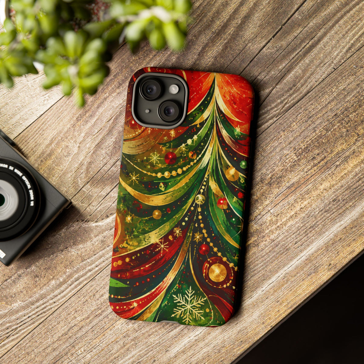 Christmas Tree Tough Phone Case — Festive Red & Green Holiday Phone Cover
