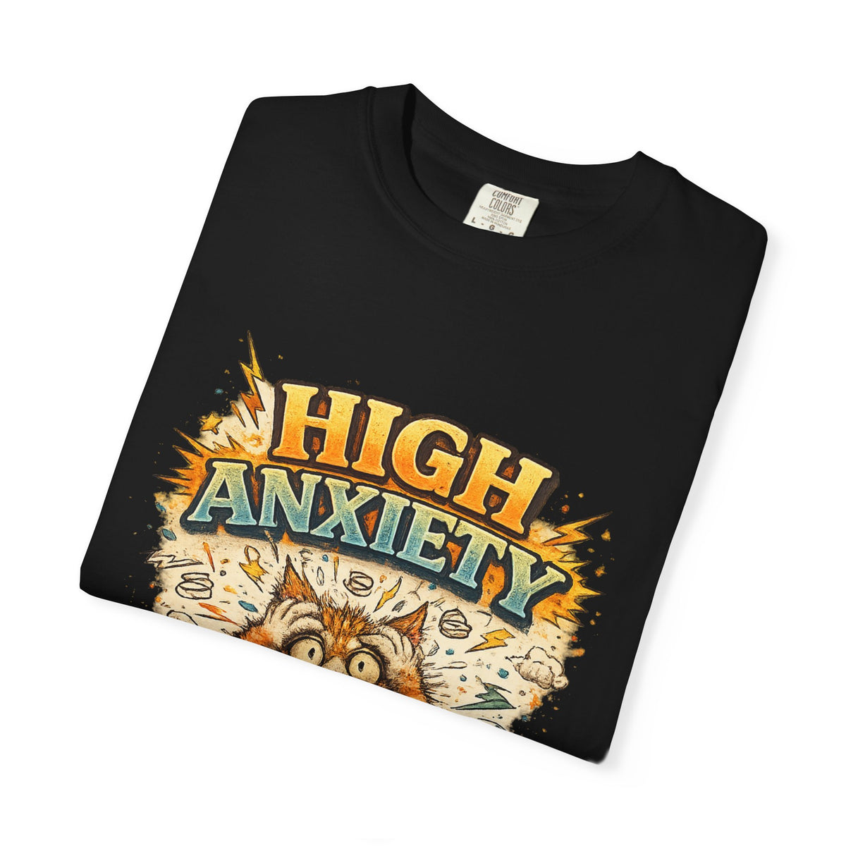 High Anxiety Cat Illustration T-shirt | Nervous Kitty Graphic Tee
