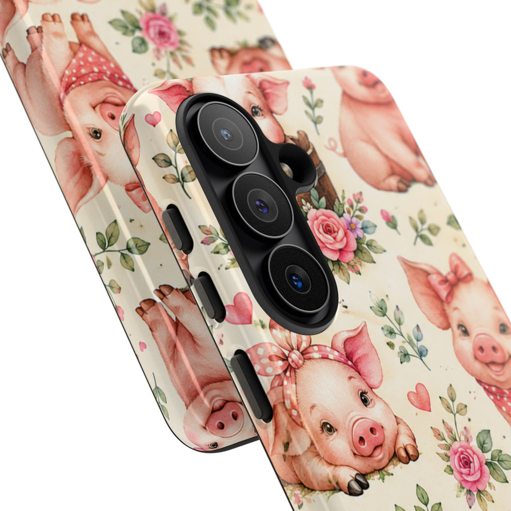 Cute Pink Piglet Phone Case — Vintage Floral Farm Animal iPhone Cover