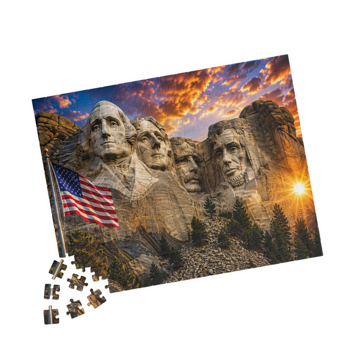 Mount Rushmore Sunset Puzzle — Patriotic American Landmark Jigsaw (110/252/520/1014 pcs)