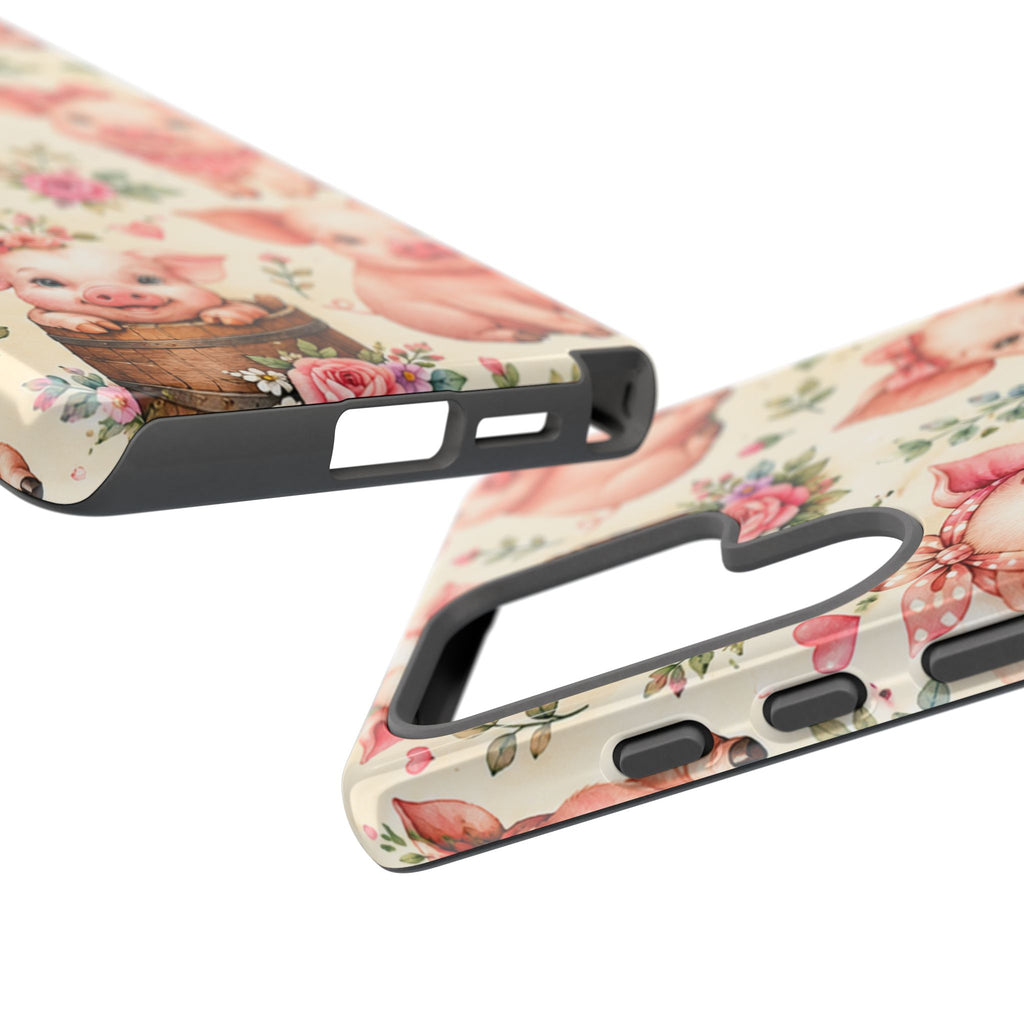 Cute Pink Piglet Phone Case — Vintage Floral Farm Animal iPhone Cover