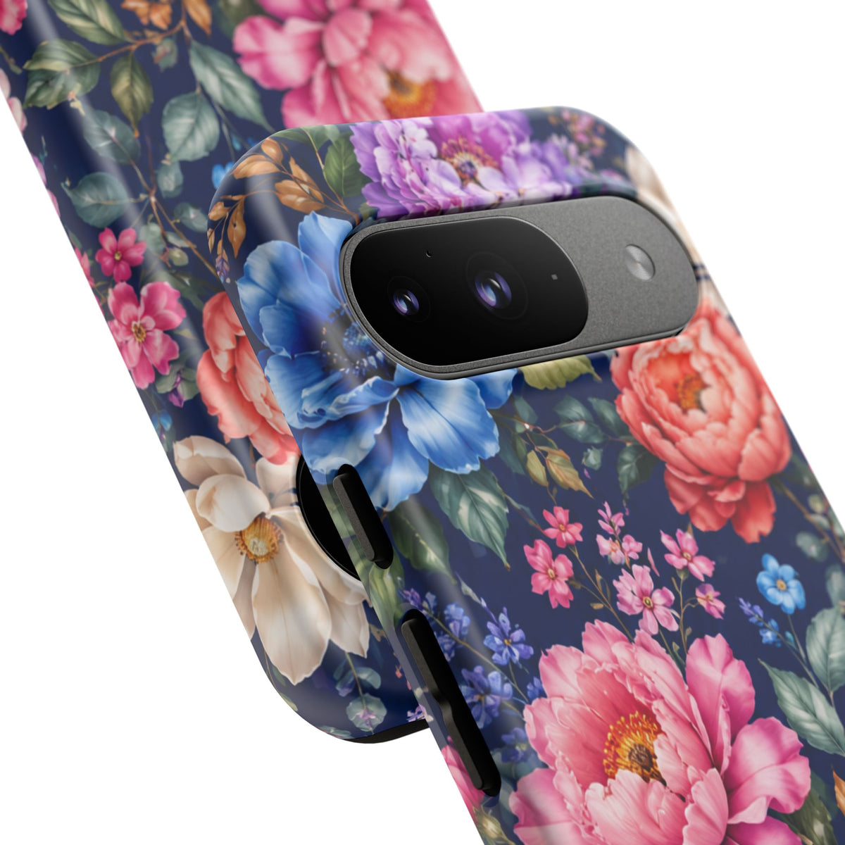 Floral Tough Phone Case – Vibrant Garden Flowers on Navy