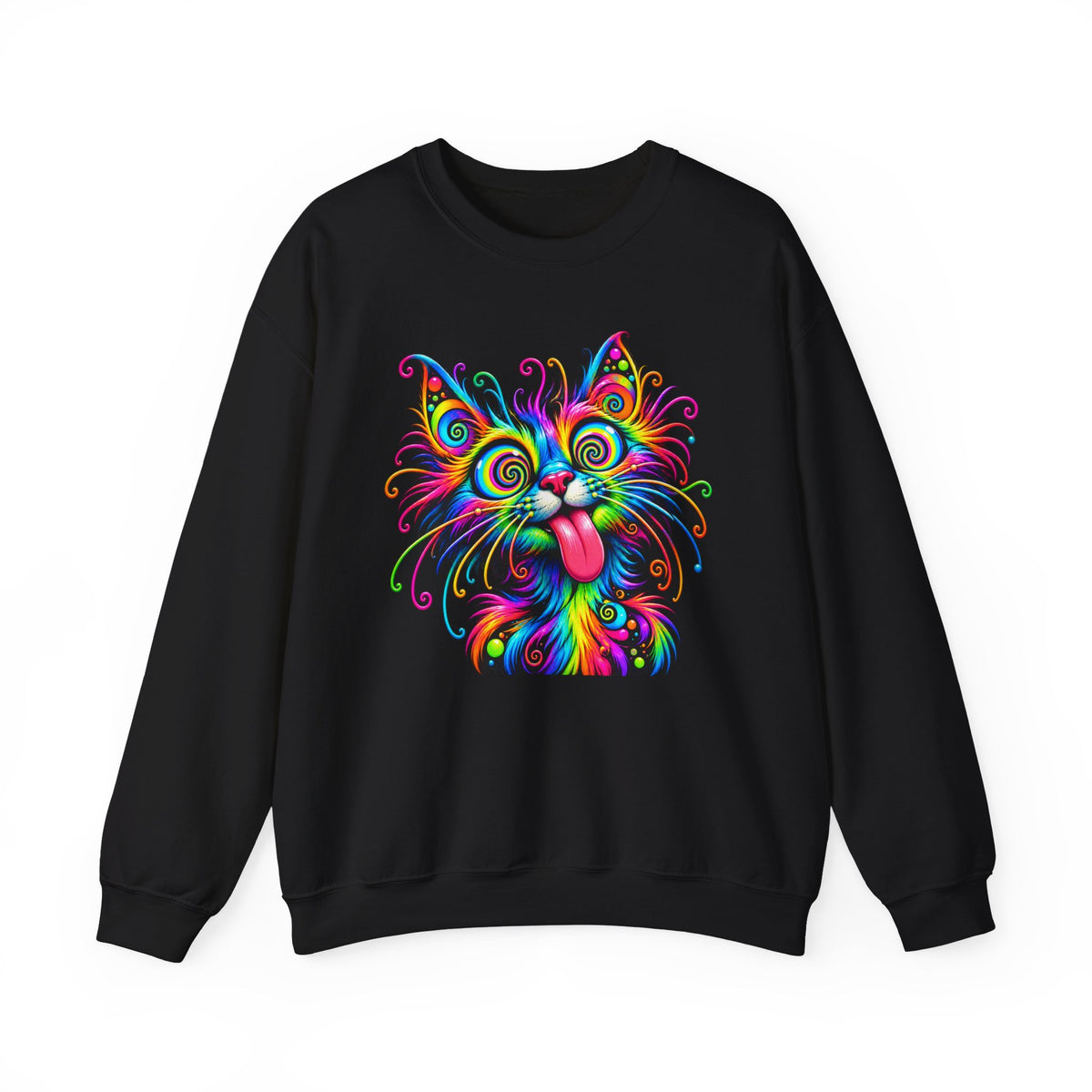 Psychedelic Rainbow Cat Crewneck Sweatshirt | Colorful Trippy Kitty