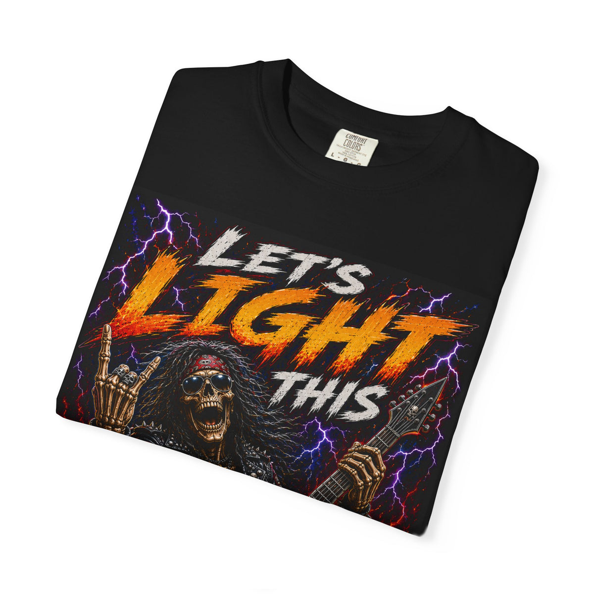 Skull Guitarist "Let’s Light This Muther Up" T-shirt | Rock Metal Tee