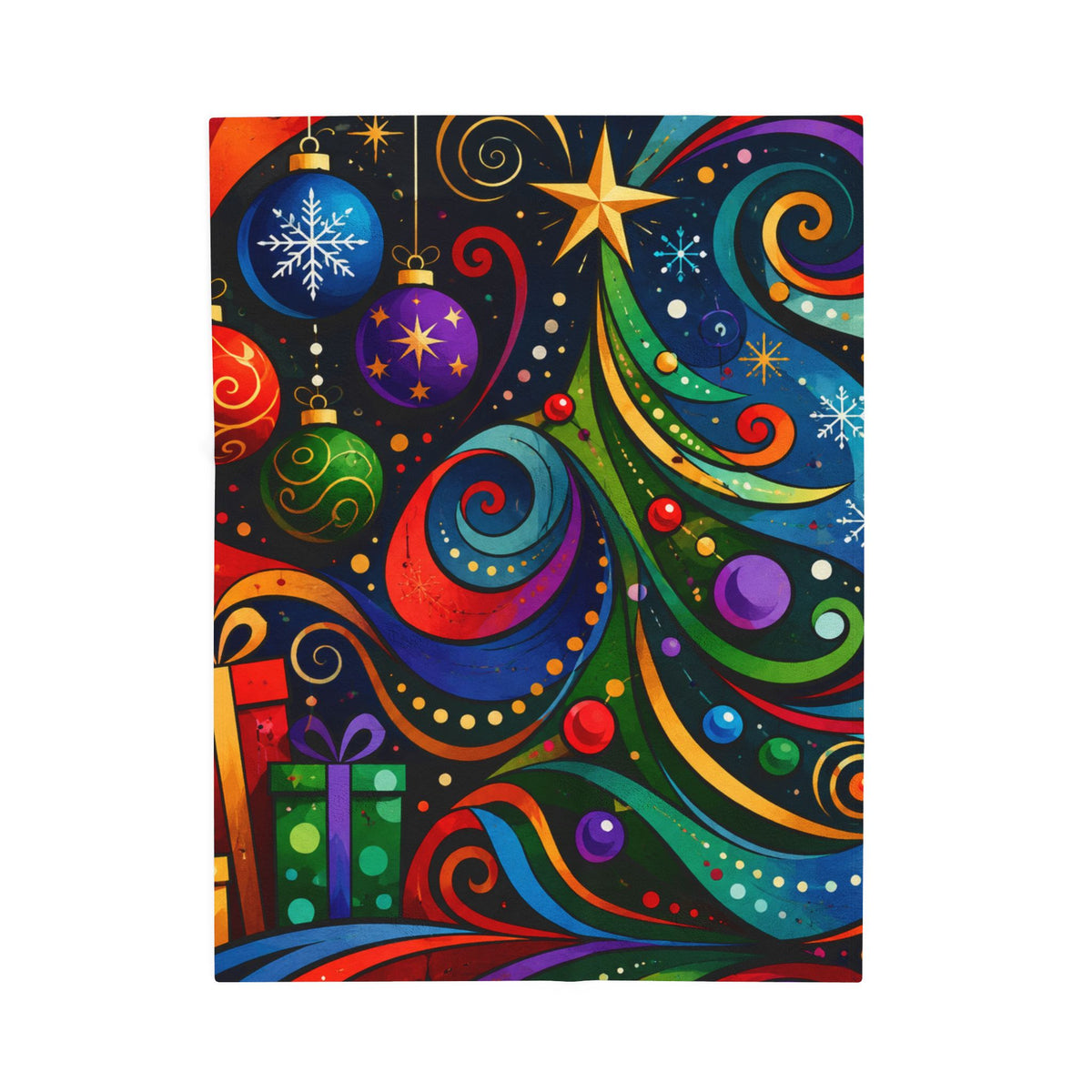 Colorful Swirl Christmas Tree Velveteen Plush Blanket | Holiday Ornaments
