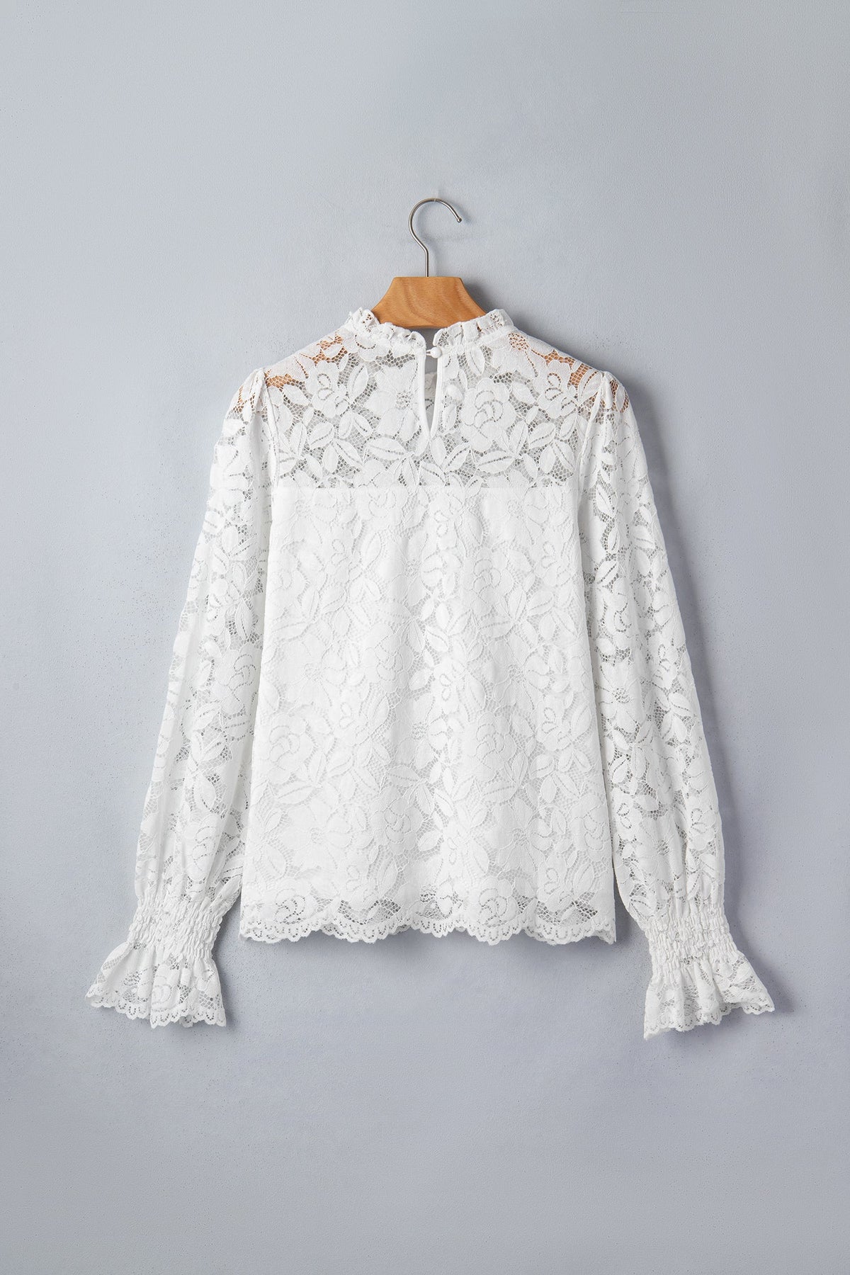 Lace Ruffle Round Neck Flounce Sleeve Blouse