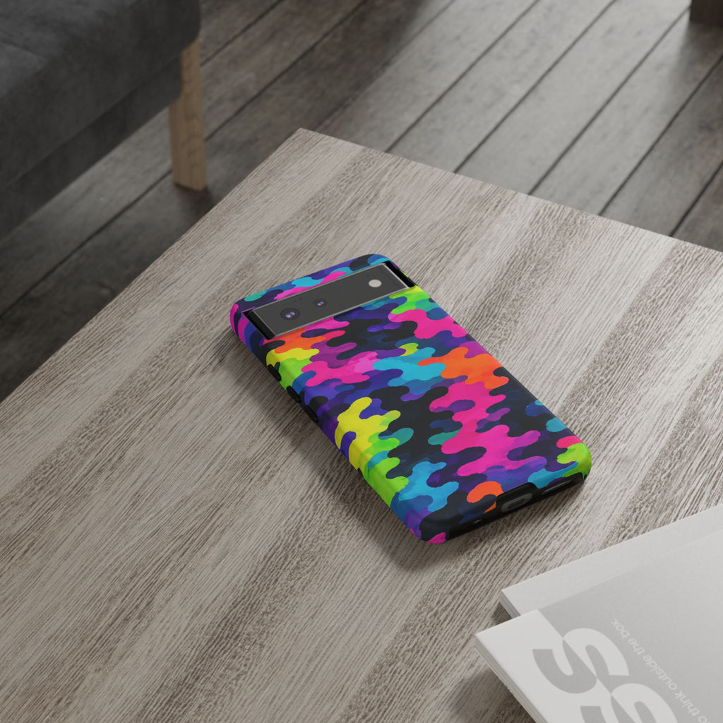 Neon Camo Tough Phone Case — Bright Rainbow Protective iPhone Cover