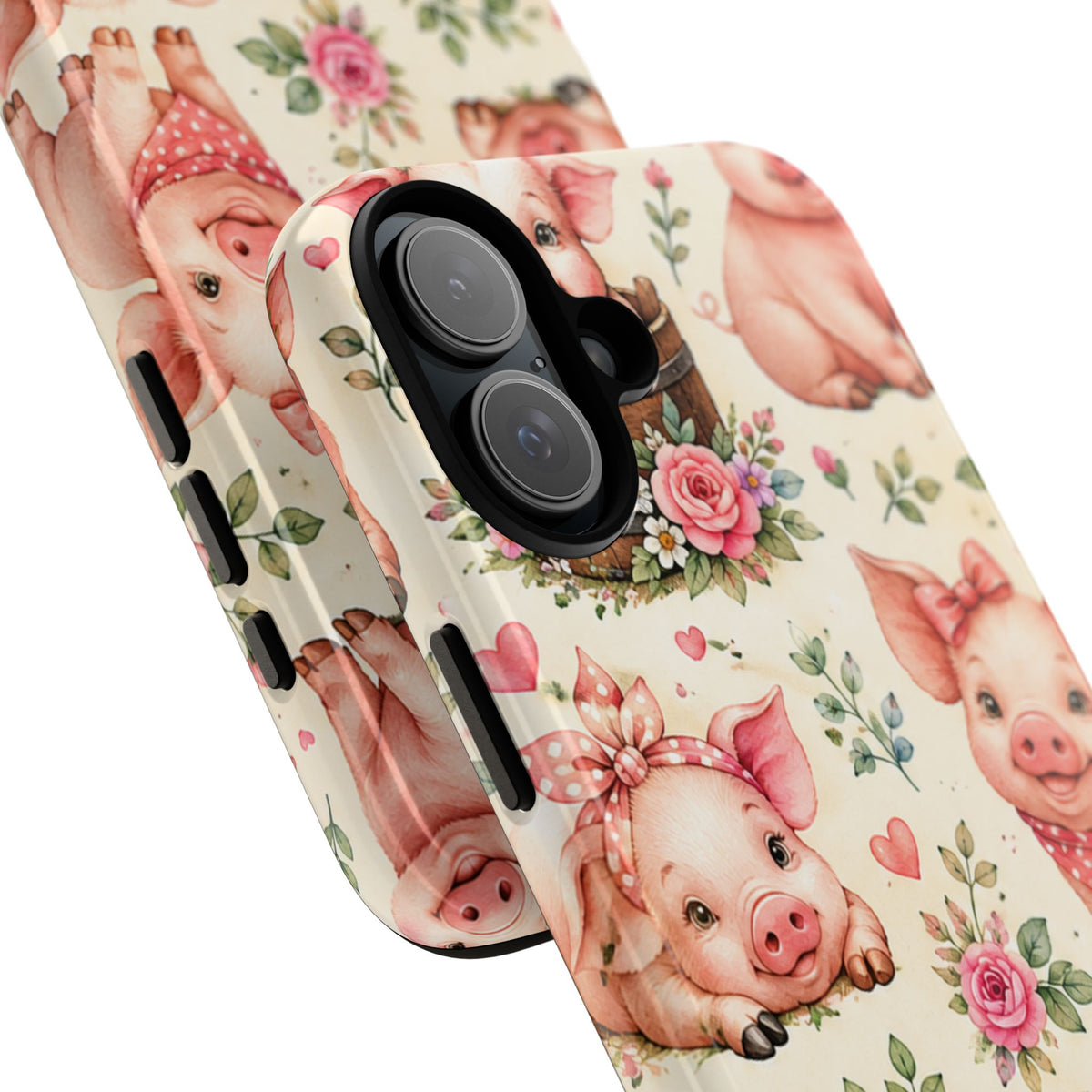Cute Pink Piglet Phone Case — Vintage Floral Farm Animal iPhone Cover