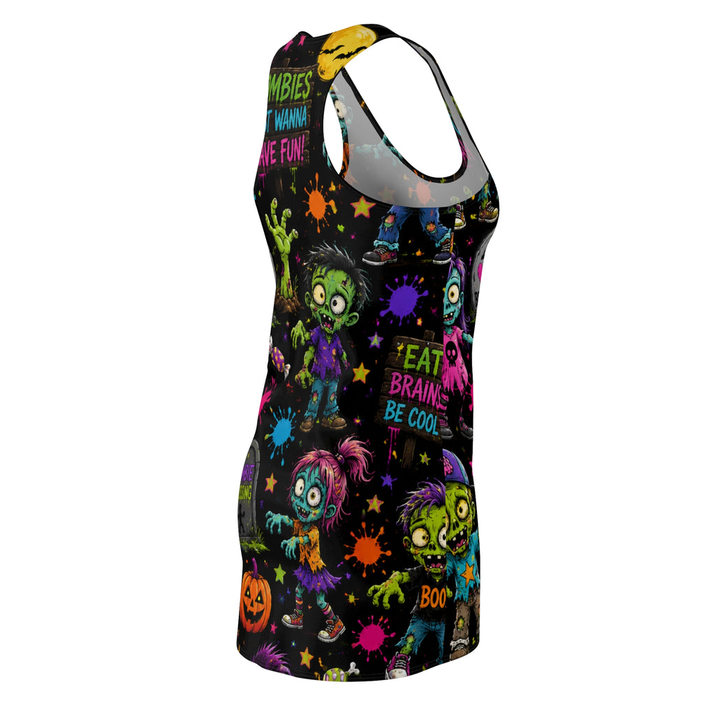 Zombie Kids Halloween Racerback Dress — "Zombies Just Wanna Have Fun" All-Over Print