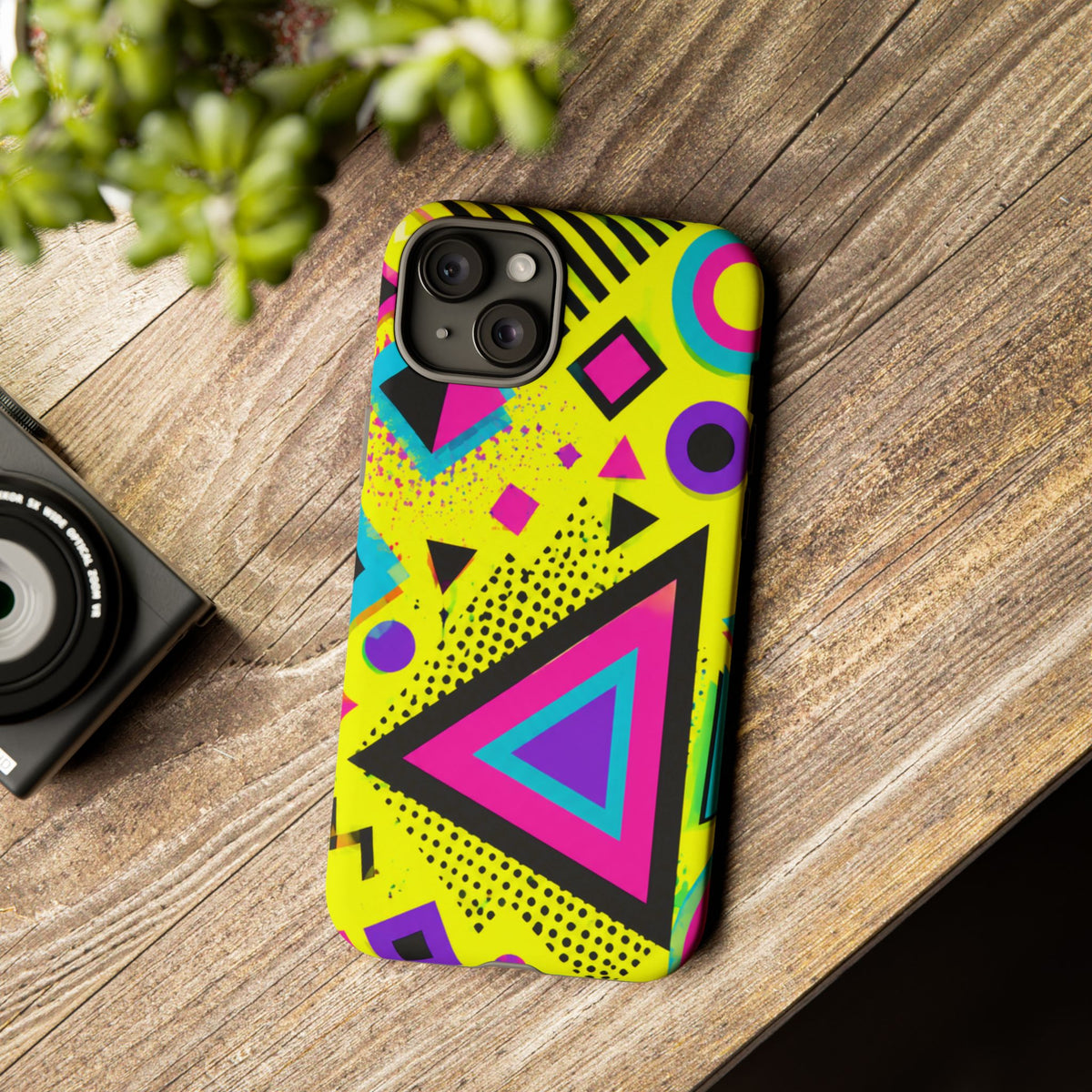 Retro 80s Geometric Phone Case — Neon Memphis Triangle Design