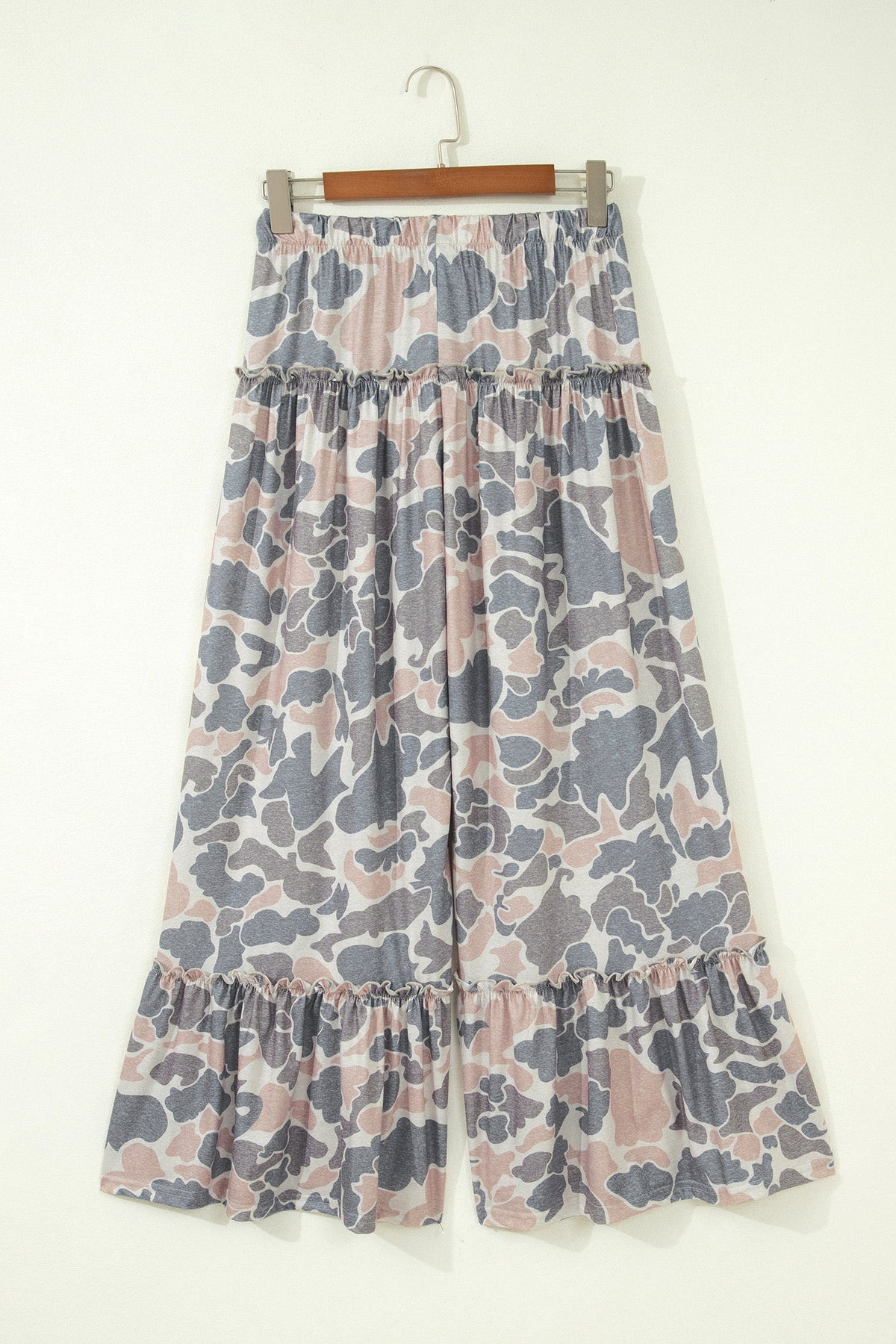 Abstract Leopard Ruffle Tiered Wide Leg Pants