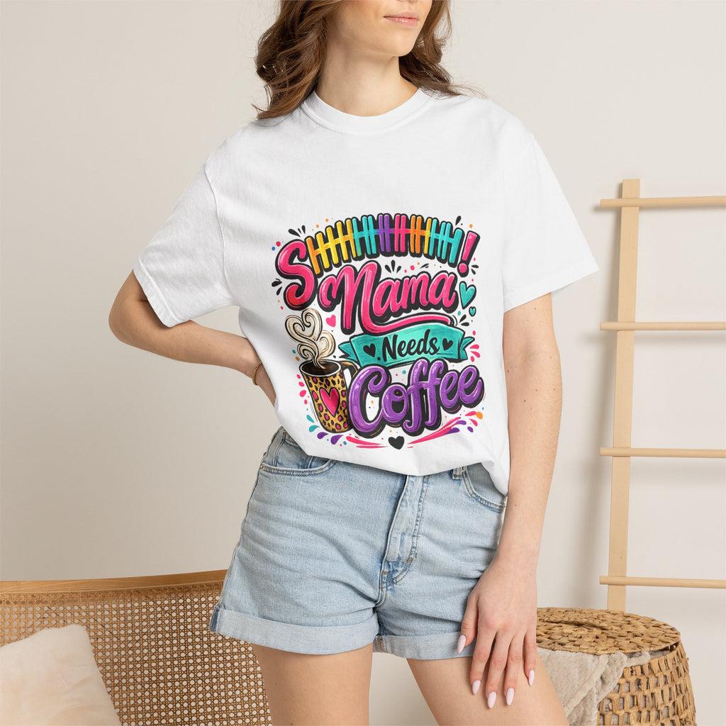 Mama Needs Coffee T-shirt | Colorful Coffee Cup Typography