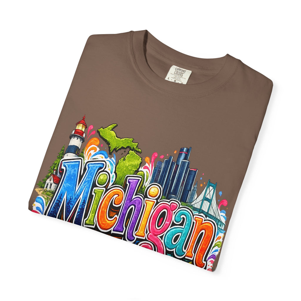 Michigan State Scene T-Shirt | Lighthouse, Skyline, Great Lakes