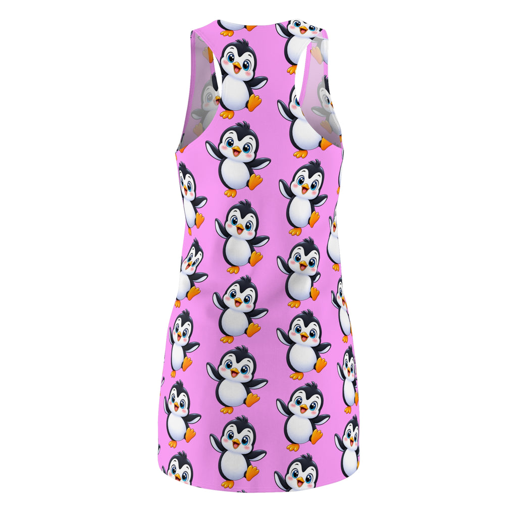 Cute Penguin Pattern Racerback Dress | Pink All-Over Print